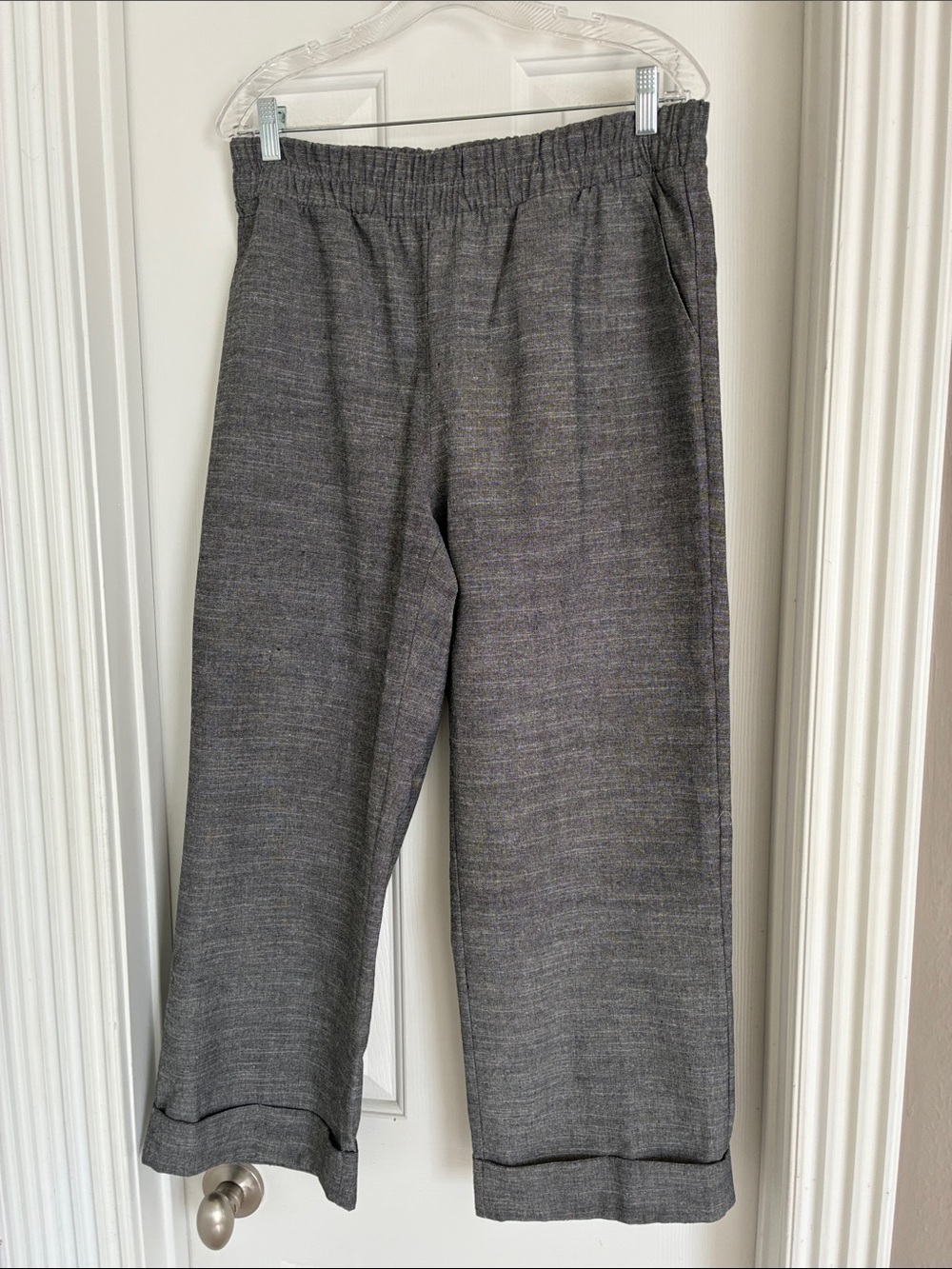 Shabby Chic Gray Wide-Leg Elastic-Waist Pants